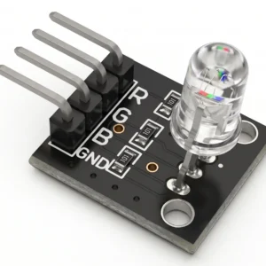Módulo LED RGB KY-016 de 5mm con pines de conexión, ideal para proyectos de electrónica con Arduino y microcontroladores.